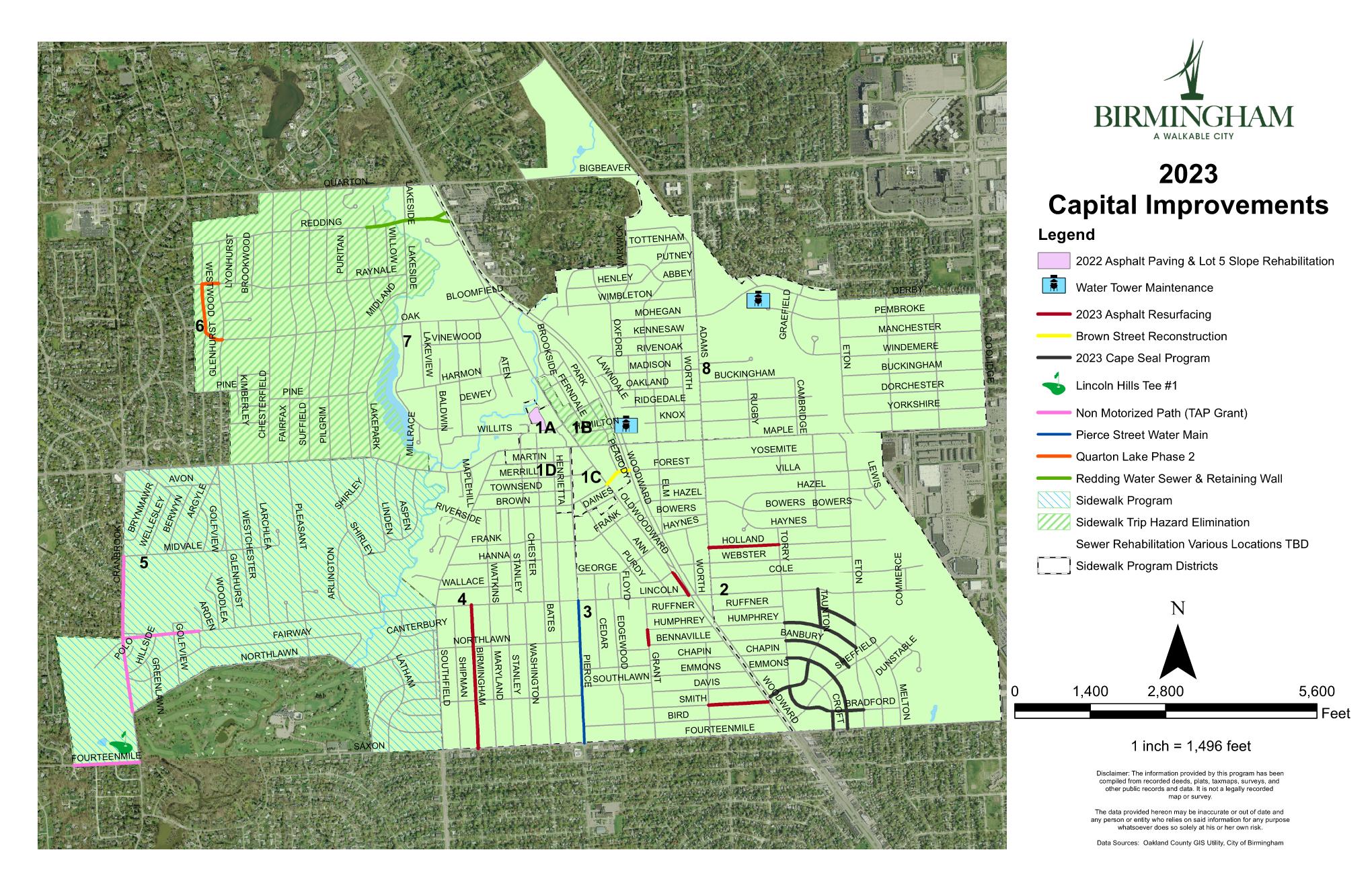 Map showing areas for 2023 Capital Improvements